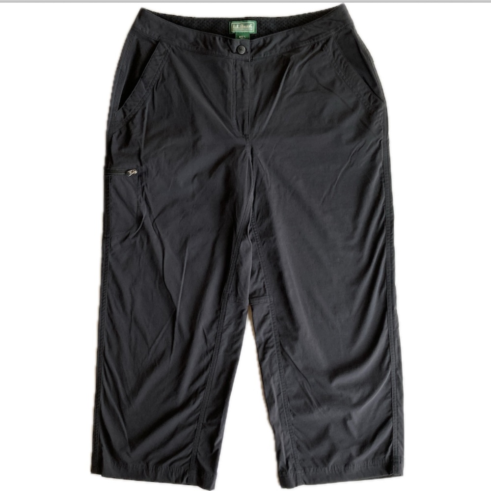 L.L. Bean Comfort Trail Crop Pants Black Reg 10 Zip Pockets Stretch Woven - Picture 6 of 14